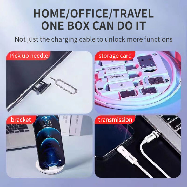 【FUPANG】♥Ready stock free shipping♥Five in one multifunctional universal charging cable box, mobile holder data cable