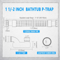 Gray Bathtub Shower Drain Pipe Flat P Trap Free Standing Tub Drain for Bath Bathtub Drain. 