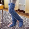 Plush Leg Warmers Foot Wrap Leg Stocking Winter Home over Knee Fuzzy Socks Blue. 