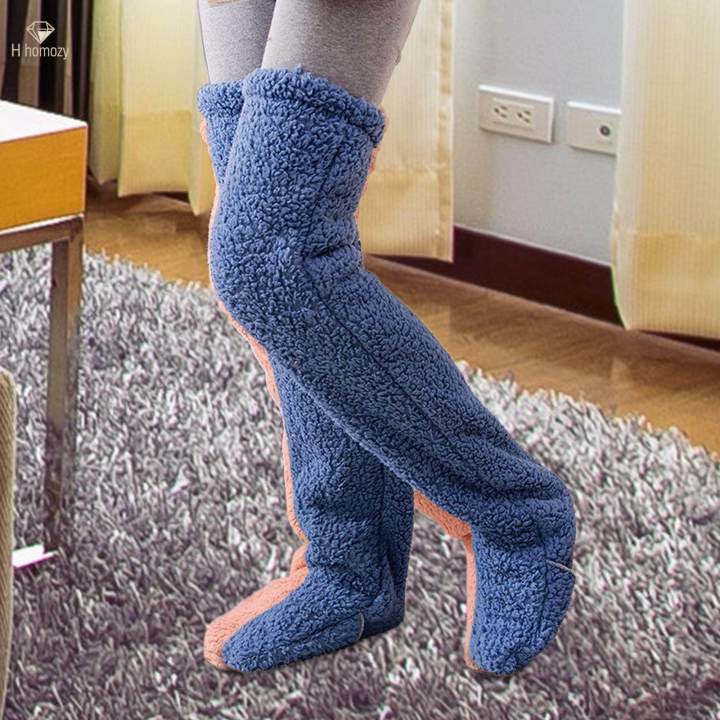 Plush%20Leg%20Warmers%20Foot%20Wrap%20Leg%20Stocking%20Winter%20Home%20over%20Knee%20Fuzzy%20Socks%20Blue%20-%20Image%205