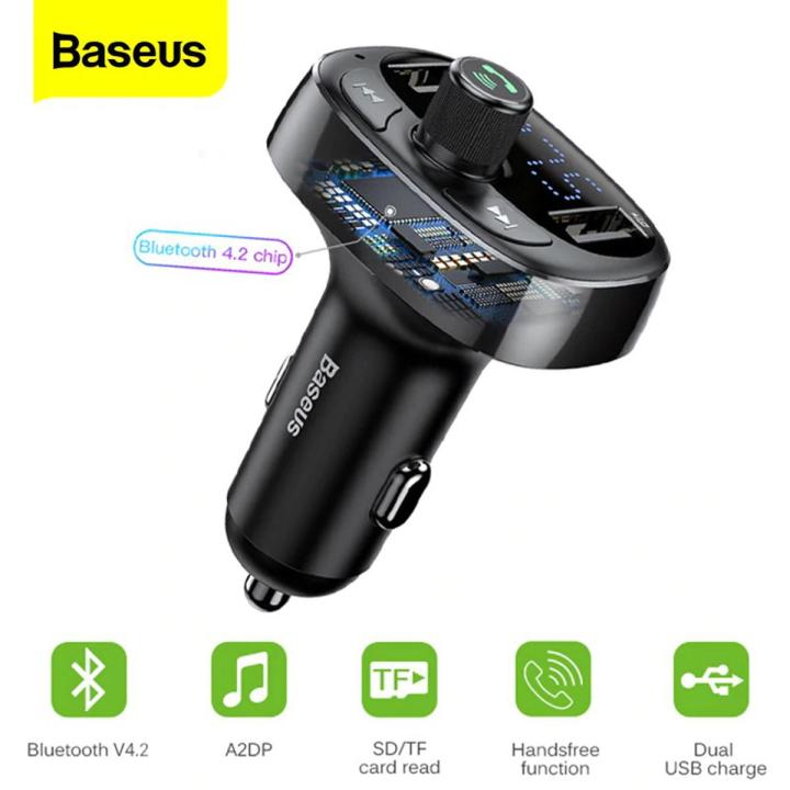 Baseus Bluetooth Car Charger Kit FM Transmitter Handsfree Audio MP3  Player Dual USB Aux Modulator Mobile Phone Charger