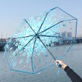 Transparent Tri-fold Floral Umbrella.