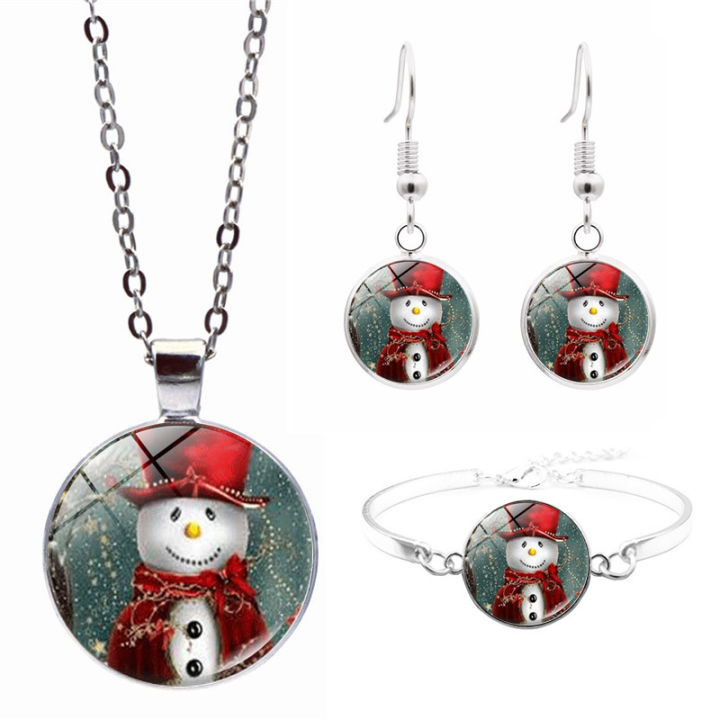 Cross-border%20new%20accessories%20Christmas%20Snowman%20Time%20Gemstone%20Bracelet%20Necklace%20Earrings%20Jewelry%20Set%20-%20Image%208