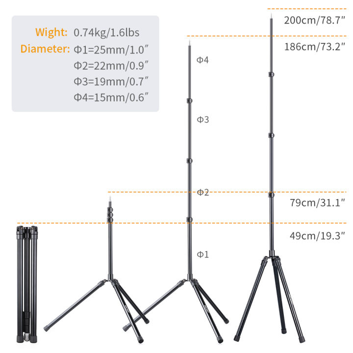 K%20F%20Concept%202Packs%2079%20inch%20Aluminium%20Reversible%20folding%20Tripod%20Light%20Stands%20for%20Portrait%20Product%20Photography%20Softboxes%20Umbrellas%20-%20Image%202