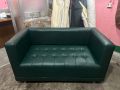 Furnicom Wooden Two Seater Leather Deep Green Sofa for Home & Office.