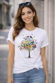Sky Blue Fashionable Tops Ladies Short Sleeve Casual Girls Print Cotton New T-Shirt For Women.