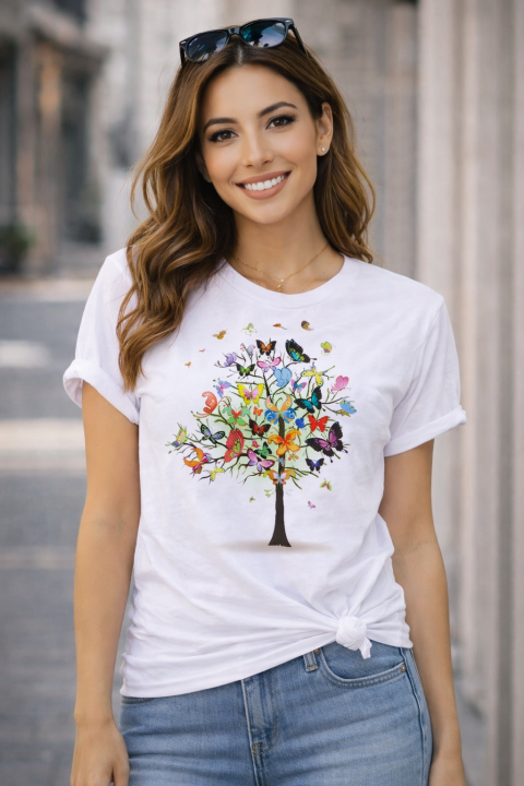 Sky Blue Fashionable Tops Ladies Short Sleeve Casual Girls Print Cotton New T-Shirt For Women