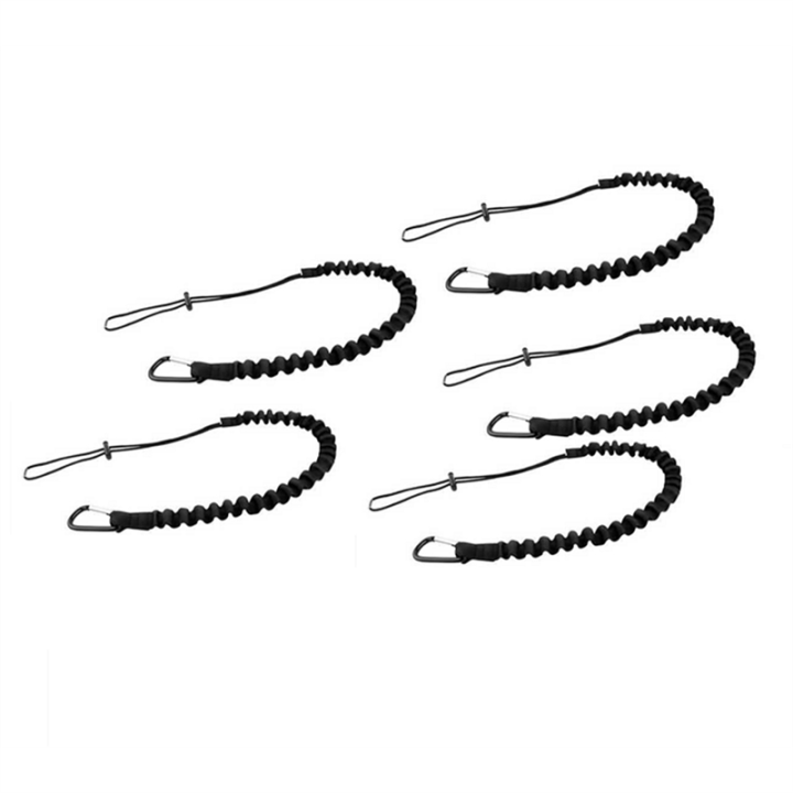 5 Pack Retractable Bungee Cord With Aluminum Lock Carabiner And Adjustable Loop End Black