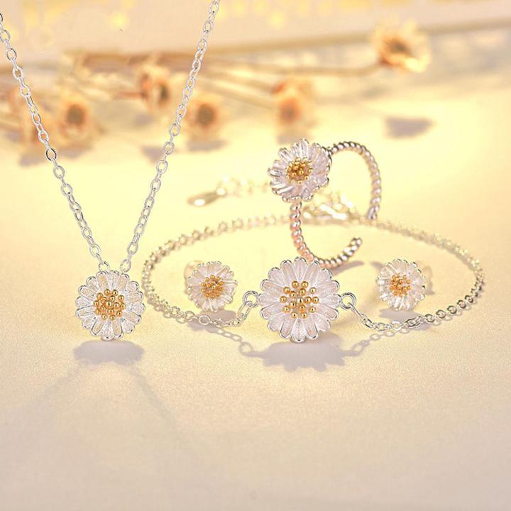 Honbay Enamel Alloy Daisy Flower Necklace & Bracelet Set For Women - Small, Metal, No Gemstone - View #8