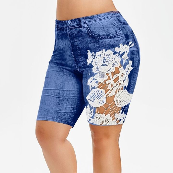 Yoga%20Shorts%20Women%20High%20Waist%20Plus%20Size%20Faux%20Denim%20Leggings%20Short%20Summer%20Lace%20Slim%20Fit%20Knee%20Length%20Workout%20Elastic%20Shorts%20-%20Image%206