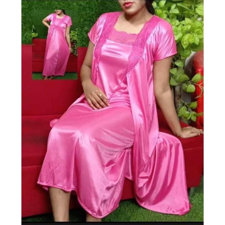 মহিলাদের জন্য দুই পার্টের সাটিন সলিড নাইটি সেট-নাইট পোশাক-মহিলাদের জন্য নাইট পোশাক - 294827185