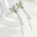 Korean Fashion Purple Crystal Butterfly Drop Earring for Women  Tassel Chain Rhinestone Earring Jewelry. 
