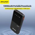 AWEI P10K 10000mAh 22.5W Fast Charging 2 USB & 1 TYPE-C Output Ports LED Digital Display Power Bank. 