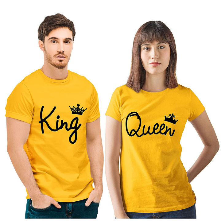 Couple Men's & Women's suti Cotton Printed Regular Fit T-Shirts (Pack of 2) - King Queen