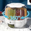 Rice Dispenser Large Food Storage Container 360° Rotating Rice Barrels Sealed Cereal Box Grain Tank Kitchen Storage Container.