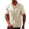2024 Summer Hot Selling Lapel Solid Color Short Sleeve Button Loose Breathable Sweat Absorption Men Casual Shirt Men. 