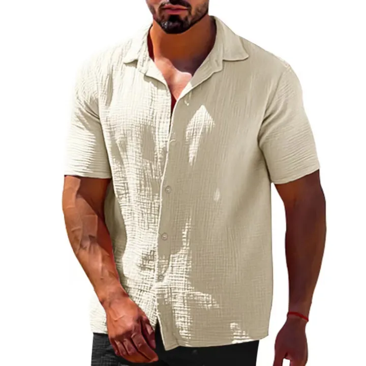 2024%20Summer%20Hot%20Selling%20Lapel%20Solid%20Color%20Short%20Sleeve%20Button%20Loose%20Breathable%20Sweat%20Absorption%20Men%20Casual%20Shirt%20Men%20-%20Image%207