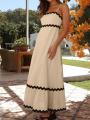 Traf Female Dress Summer Lace Patchwork Frock Elegant Suspender Strapless One-piece Dress Oversized Long Skirt Casual Streetwear.