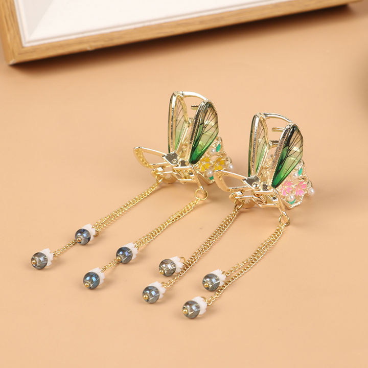 Women Hair Claw High-quality Crystal Butterfly Hair Clips Shark Clip Shiny Rhinestones Grils Tassel Small Hair Accessories Conbo