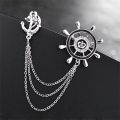 Rudder Wheel With Anchor Pin Brooch For Men Women Suit Fashion Accessories.