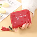 Lovely Heart Embroidered PU Leather Women's Zipper Coin Purse Star Pendant Short Wallet. 