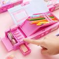Mechanical deformation combination lock stationery box girl cute pencil case school student pencil box Cartoon plastic pen case.