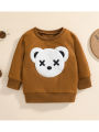 Emmababy-Children's Sweater Bear Embroidery Design Long-sleeved Round Neck Warm Breathable Tops Sweater. 