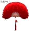 Folding Feather Fan Exquisite Champagne Fan with Tassels Elegant Handheld Feather Fan for Luxurious Events Photo Prop Fan.
