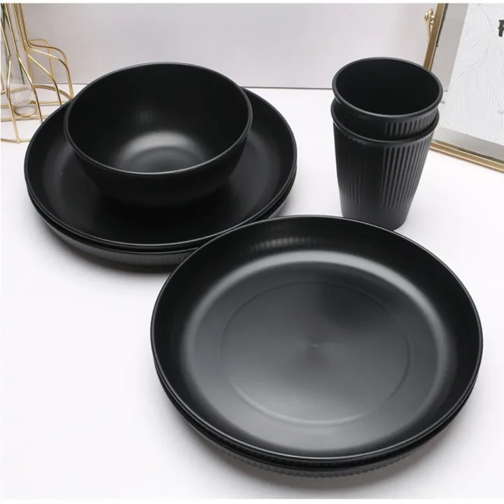 3pcs/set%20Eco-friendly%20Plastic%20Black%20Tableware%20Set%20Vertical%20Stripes%20Anti-fall%20Cutlery%20Set%20Plate/Bowl/Cup%20Party%20-%20Image%208