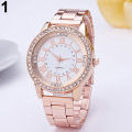 Women's men's luxury rhinestone stainless steel watch quartz analog wristwatch.