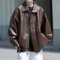 Hong Kong Style Leather Jacket Men Loose Fitting Men's Clothing Trendy Brand PU with Lapel Collar Coats Spring Autumn Seasons.