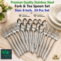 Elegant 24-Piece Stainless Steel Dinnerware Set, 6-Inch Fork & Tea Spoon Combo, Durable Premium Quality. 