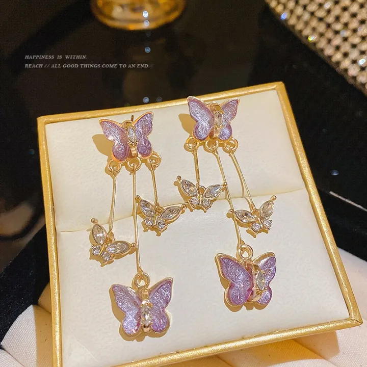 New%202024%20Delicate%20Crystal%20Butterfly%20Dangle%20Earrings%20Long%20Tassel%20Elegant%20Female%20Girl%20Party%20Fashion%20Accessories%20-%20Image%203