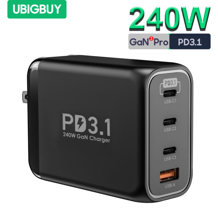 Ubigbuy 240W GaN Charger PD3.1 140W 100W USB C Wall Charger QC5 PPS 45W Super Fast Charging for MacBook Pro/Air M2 iPhone Galaxy