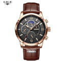 LIGE  Mens Watches Top Brand Luxury Brown Leather Casual Quartz Watch Men Sport Waterproof Clock Watch Relogio Masculino 8932. 