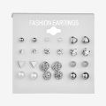 12 Pairs Stud Earring Set Trendy Square Ball Heart Small Earrings Women Christmas Earring. 