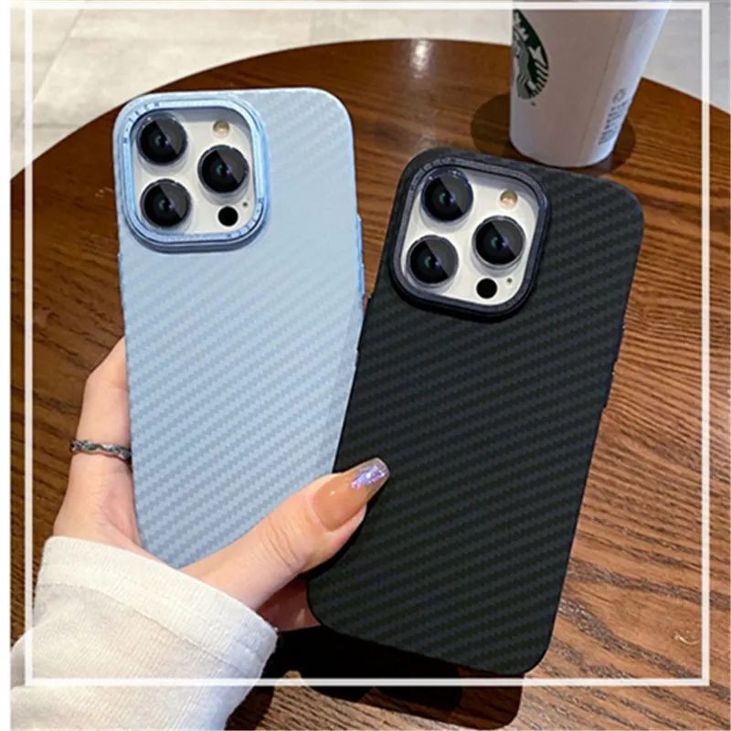 Carbon Fiber Kevlar PC Texture Phone Case For Iphone 15 14 Plus 13