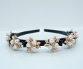 Golden Leaf Rhinestone Hairband with Clips for Women Resin and Pearl Design 13cm.