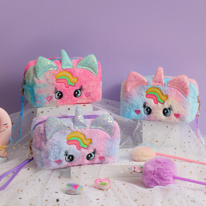 Unicorn Pen Bag Unicorn Makeup Bag Plush Makeup Bag Travel Toiletry Bag Student Stationery Pen Bag Pencil Bag Aesthetic School Cases