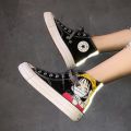 New One Piece Luffy High-Top Hand-Painted Canvas Shoes Women's Summer Reflective Lovers Shoes Graffiti Anime Men's Shoes. 