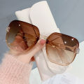 Fashion Semi Round Rimless Female Gradient Sun Glasses - Kurti.