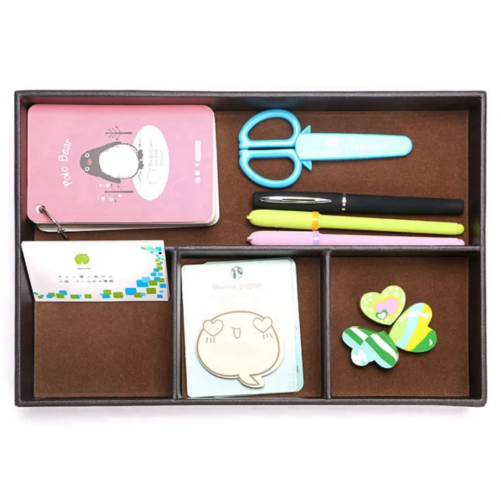 2PCS%204%20Slots%20Desk%20Drawer%20Organizer%20with%20PU%20Leather%20Collection%20Letter%20Tray%20Brown%20Single%20Layer%20-%20Image%207