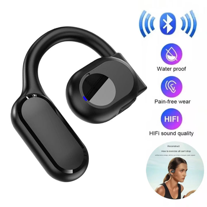 Bluetooth 5.4 Business Earphone Wireless Single Headphone with Mic Ear Hook HiFi Stereo Music Earbud for Xiaomi Samsung iPhone