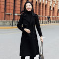 【Plus Cotton】Women's Black Overcoat Mid-Length2022New Autumn and Winter High-End Hepburn Style Woolen Coat.