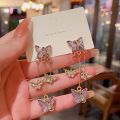 New 2024 Delicate Crystal Butterfly Dangle Earrings Long Tassel Elegant Female Girl Party Fashion Accessories.