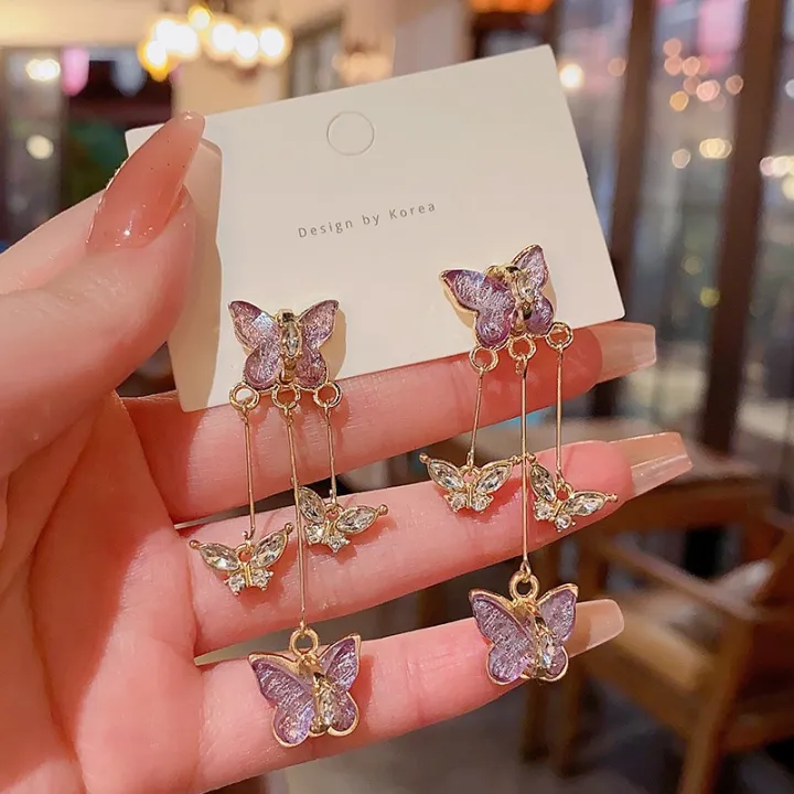 New%202024%20Delicate%20Crystal%20Butterfly%20Dangle%20Earrings%20Long%20Tassel%20Elegant%20Female%20Girl%20Party%20Fashion%20Accessories%20-%20Image%202