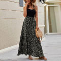 Ladies Soft Fabrics Spaghetti Strap Sleeveless Leopard Print Maxi Dress Elastic High Waist Skirt Bohemian Beach Vacation Dresses for Femaleโs.