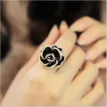 J622 Yiwu factory direct sales South Korea imported jewelry diamond black rose open ring wholesale wholesale. 