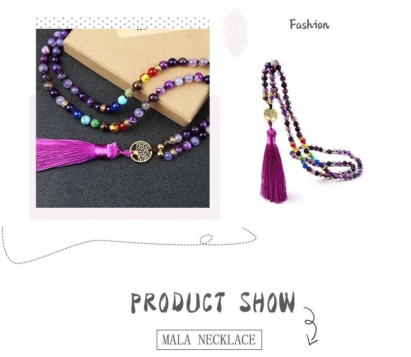 Mala Collier De Prière Tibétain En Quartz Rose, 108 Perles