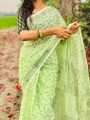 Nondita - Kathaphor Lemon Green Saree with Block Print. 